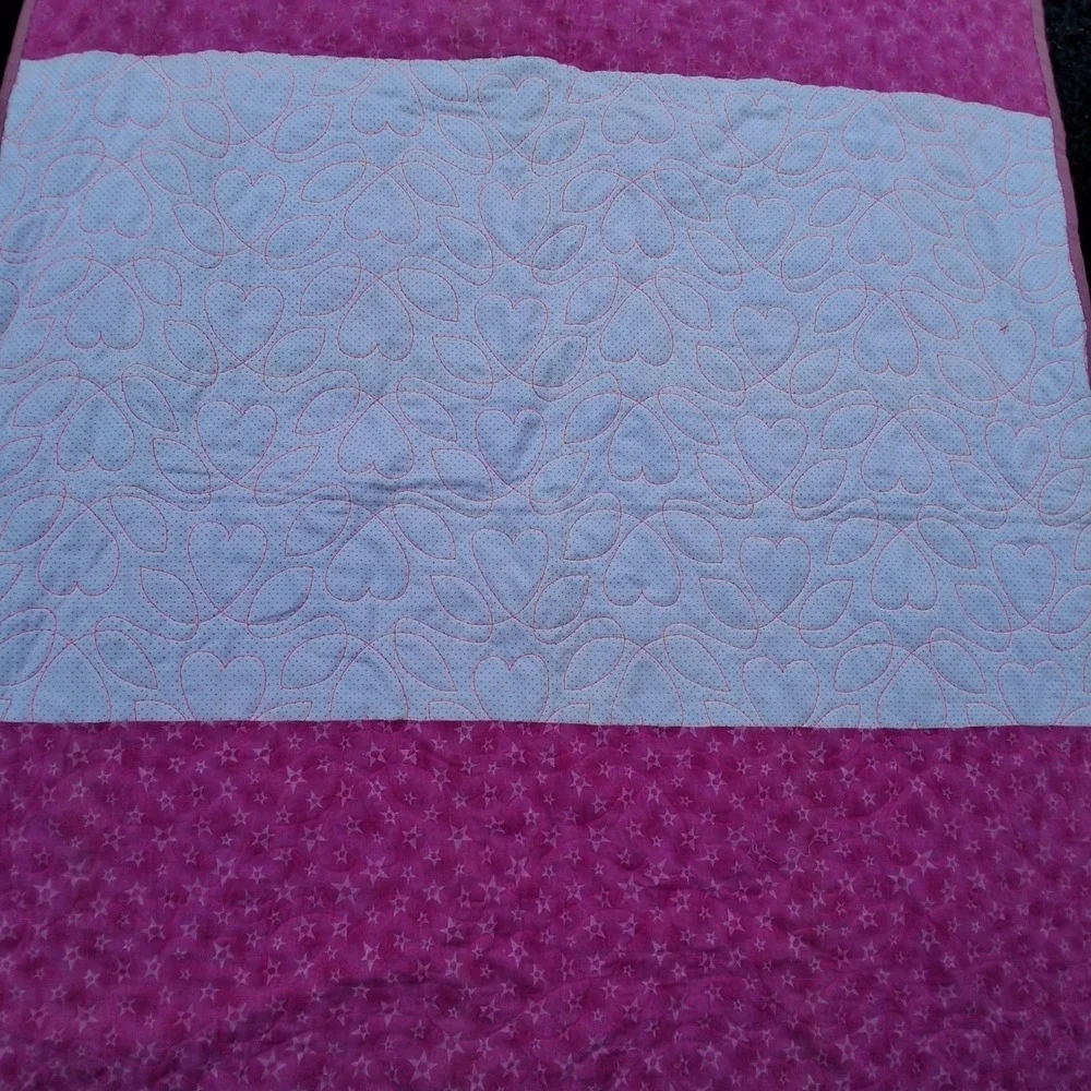 Vintage Handmade Baby Girl Crib Quilt Blanket OOAK Pinks Purples Patchwork